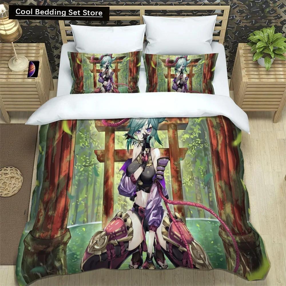 3D Anime Genshin Impact Bedding Set,Duvet Cover Comforter Bed Set Quilt Cover Pillowcase,King Queen Twin Size Boys Girls Adults