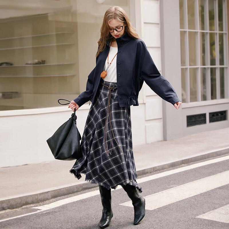 Xiangying Irregular Plaid Wool Blend A-line Skirt