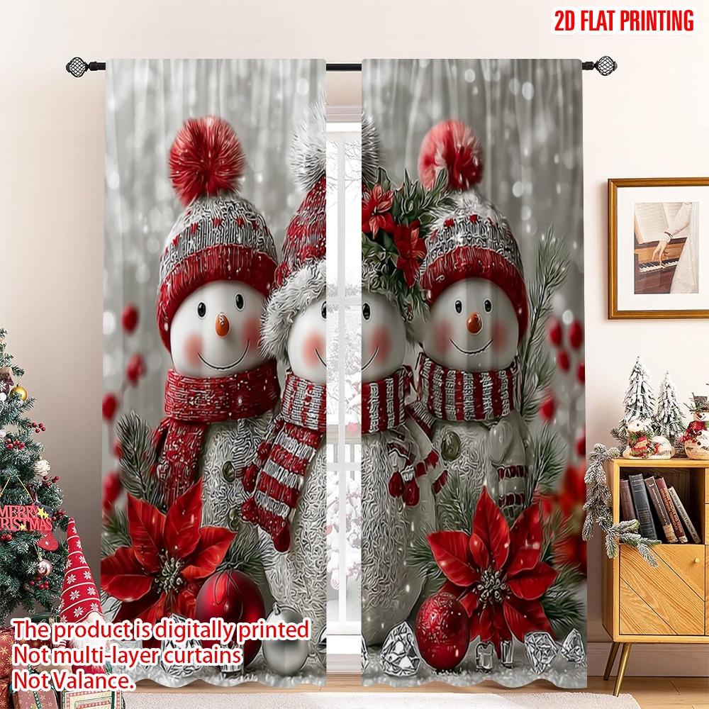 

Set Of 2 Flat Printing Christmas Scene Curtains New Year Digital Printed Polyester Drapes Spring Perfect Oversized Curtain W100*H70(CM)-Grommet top&1PCS