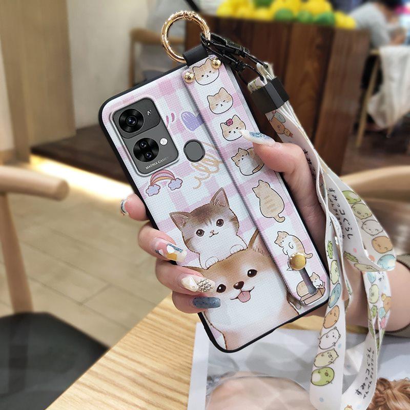 Wristband Waterproof Phone Case For Oukitel C33 Lanyard Cartoon Fashion Design Wrist Strap Anti-dust Ring Kickstand Cute