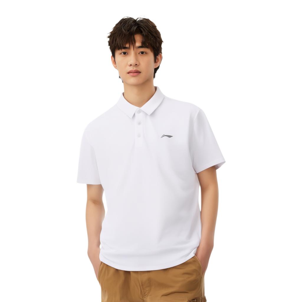 Li Ning Poloshirts Unisex Weiß Rundhalsausschnitt Moderate Gerade Passform APLV605-1