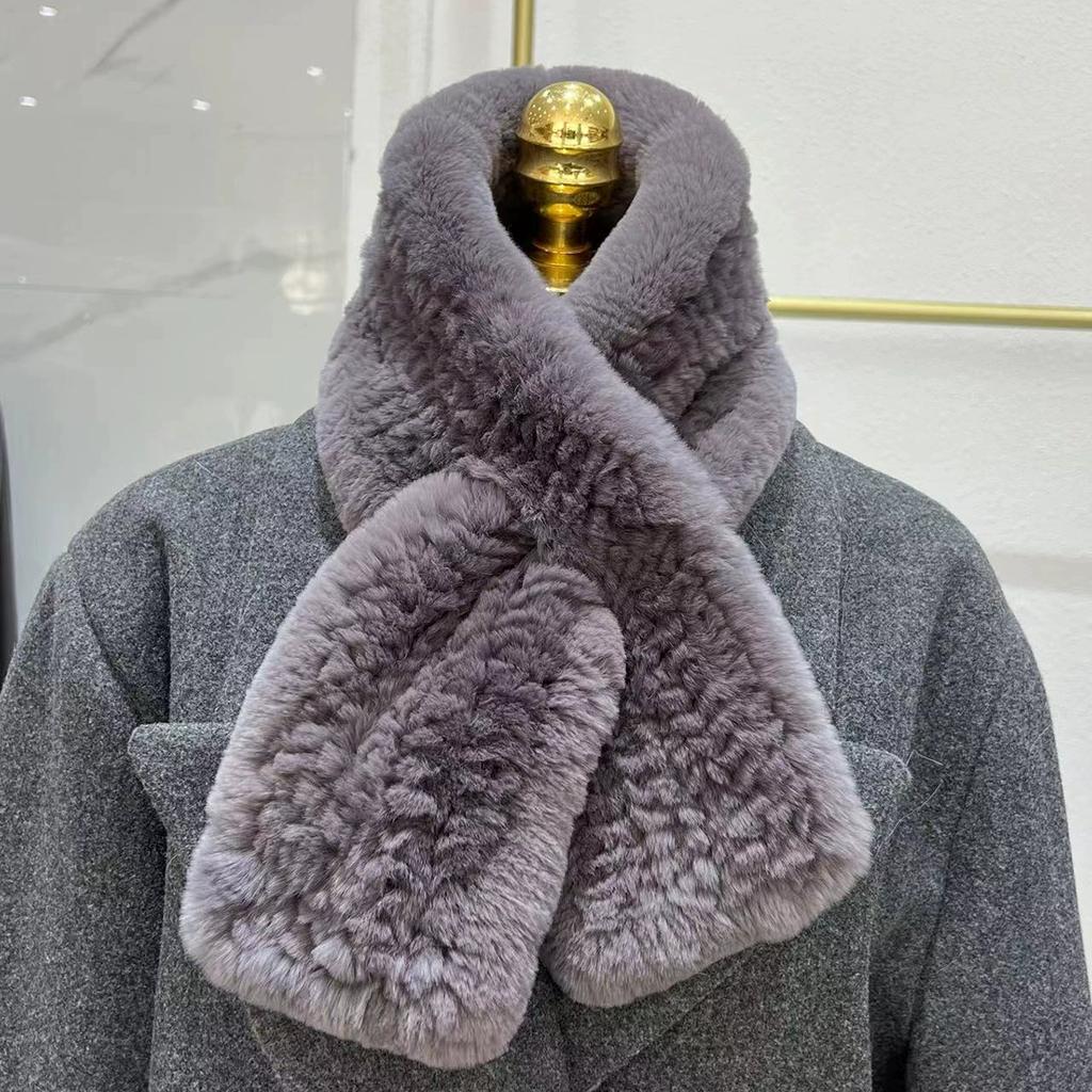 Imported Real Rex Rabbit Fur Scarf Korean Version Simple Long Woven Mao Mao Scarf Warm Double-sided Thickened Fur Collar