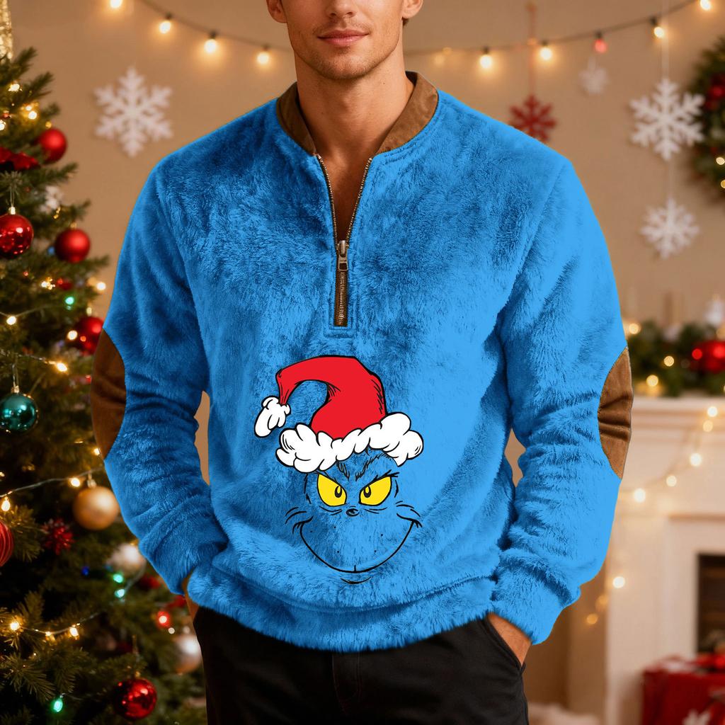 Mens Christmas Sweater Zip Up Sweatshirts Vintage Knit Graphic Sweatshirt Xmas Stand Collar Pullover