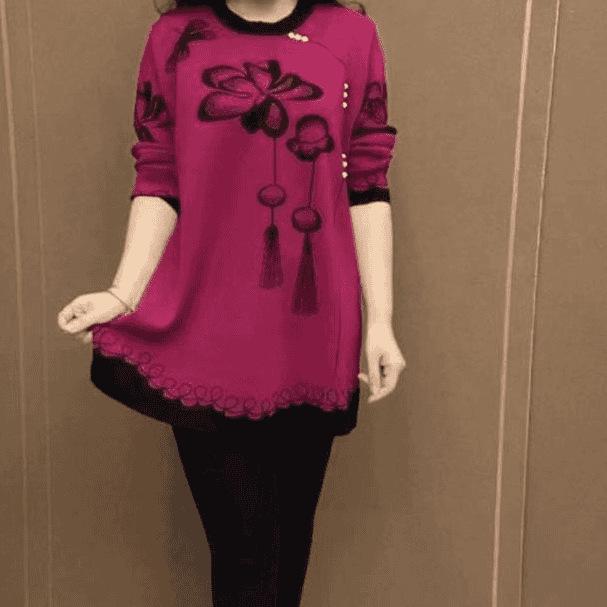 Stylish Floral Knitted Sweater for Middle-Aged & Elderly Women - Perfect for Spring & Autumn