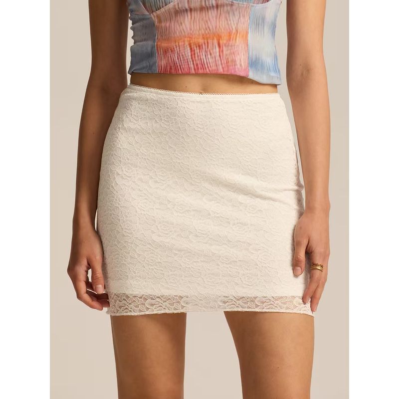 

Western Style Sexy Lace Anti-exposure Lining Sheath Skirt Short dress Sexy Lace Short Skirt White S