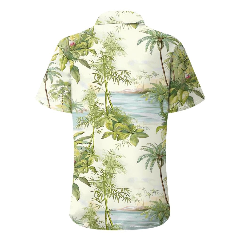 Women's Fashion Casual Hawaiian Printed Short Sleeve Buttoned Lapel Blouse Top
