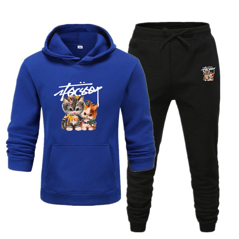 Men's and Women's New Autumn and Winter Plus-size CARTOON CAT Printed Hooded Sportswear Casual Sportswear Set