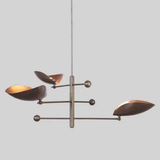 Handmade Brass 3-Arm Sputnik Chandelier – Curved Shade Ceiling Pendant Light Fixture