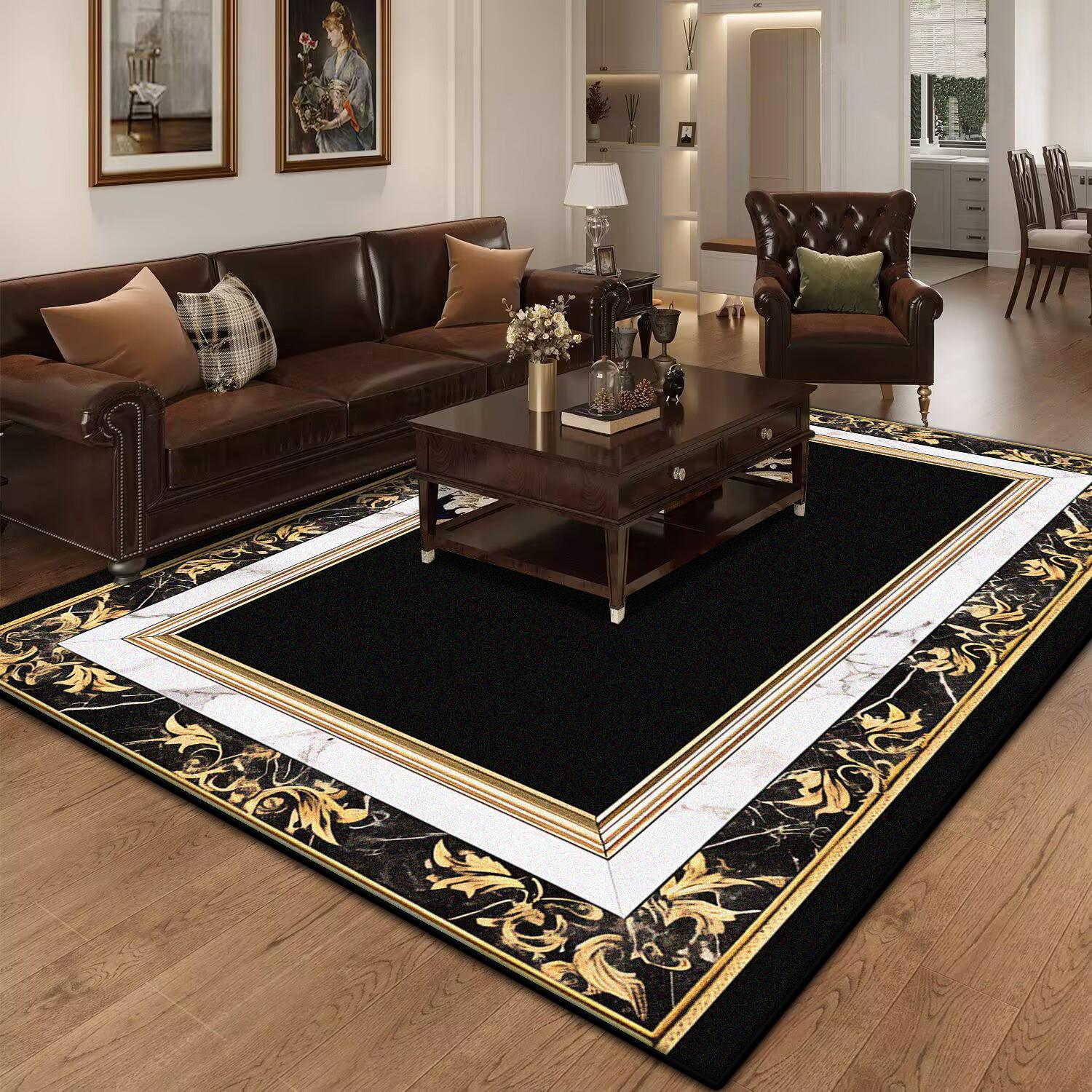 

Marble Luxury Carpet Large Area Rugs for Living Room Black Gold Anti-slip Floor Mat Sofa Table Decorations 60x90cm