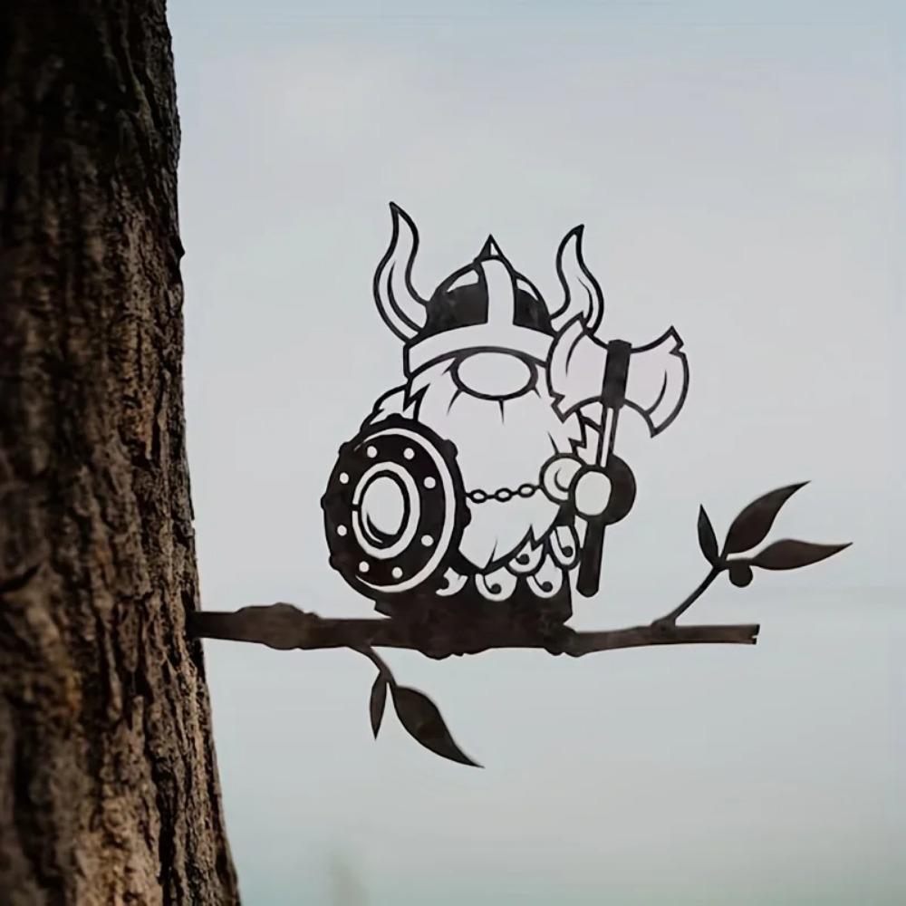 1pc Metal Viking Gnome Yard Decoration – Unique Metal Art for Garden, Tree, Backyard, and Outdoor Spaces. Perfect Garden Gift