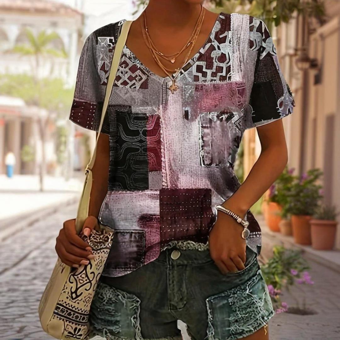 

Женская футболка с V-образным вырезом, летняя повседневная одежда с коротким рукавом, классические принтованные узоры, свободная женская одежда большого размера 8XL