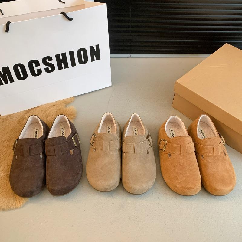 Cowhide version~ Genuine leather and velvet women's winter new one-pedal cotton shoes Doudou shoes