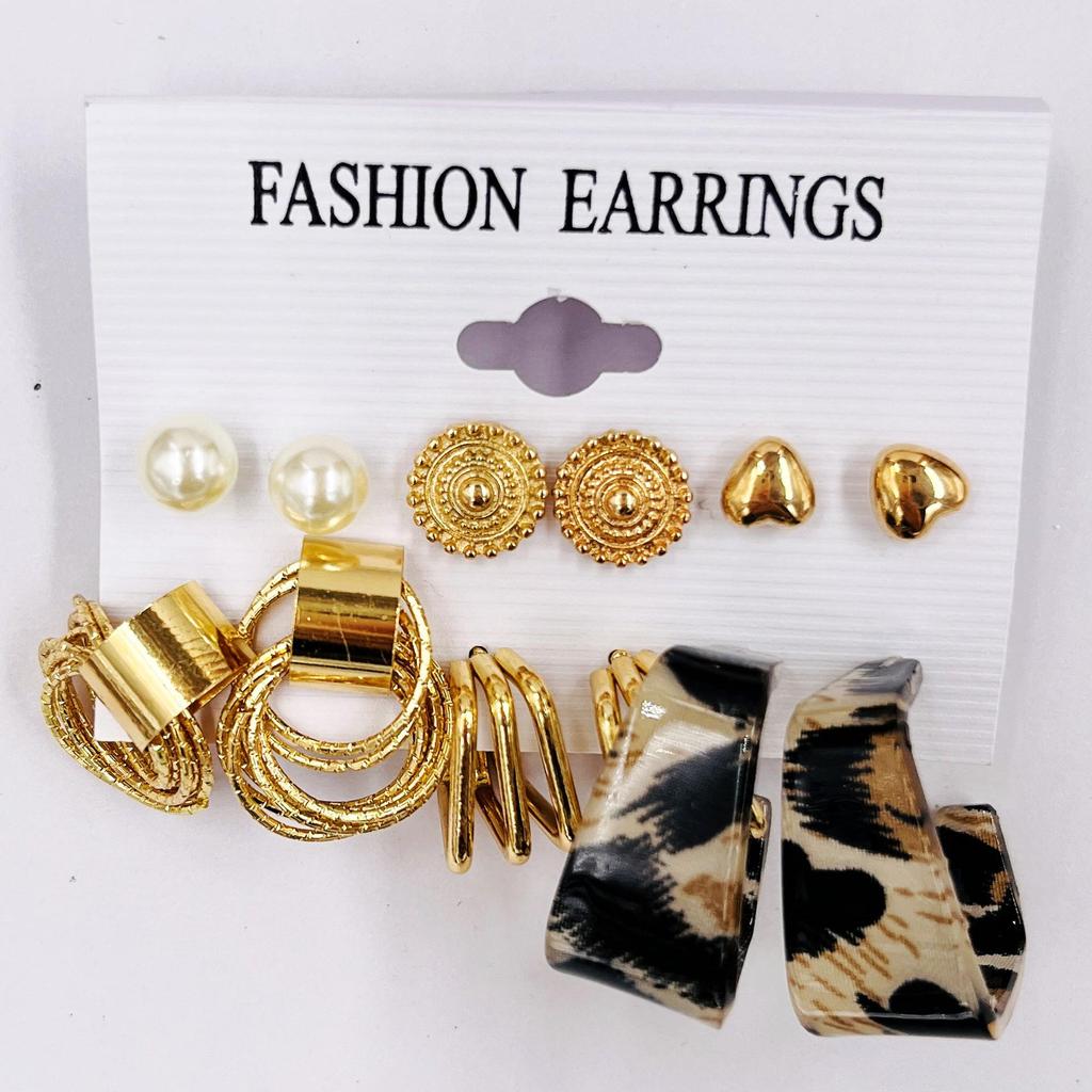 XP17 Gold Geometric Pearl Hoop Earring Set