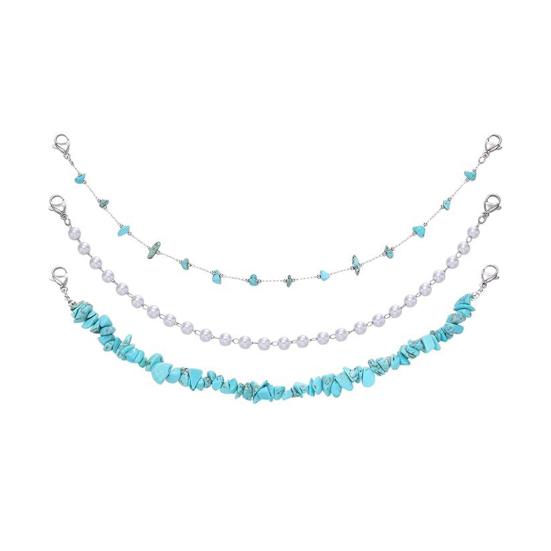 

3 шт. унисекс-цепочка для волос в стиле бохо с неровными бирюзовыми камнями и цветочным декором, цепочка для шляпы, простая установка, аксессуары для повседневной носки