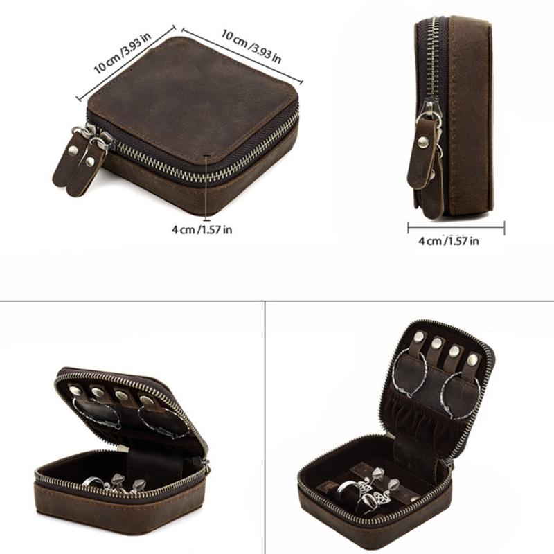 Echtes Leder Schmuckbeutel Rindsleder Uhrenetui Box für Reisen Tragbar Schmuck Zubehör Aufbewahrungstaschen Box
