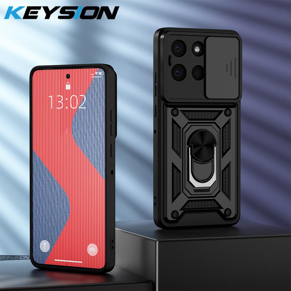 

KEYSION Shockproof Armor Case for Motorola MOTO G86 5G Slide Camera Lens Protection Ring Stand Phone Back Cover for MOTO G56 5G for MOTO G86 5G чорний