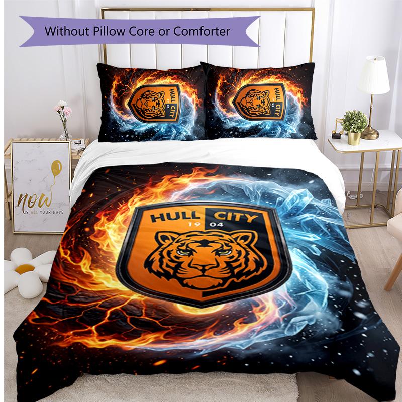 Hull City Football Printed 3 Pieces Bedding Set, Comfortable Skin Friendly Bedroom Duvet Cover Set