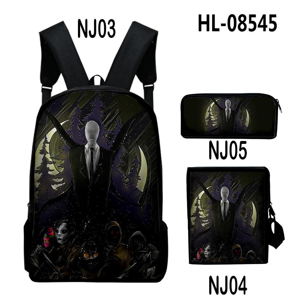 Klassiek Bijzonder Creepypasta 3D Print 3 stuks/Set leerling Schooltassen Laptop Dagrugzak Rugzak Schuin schoudertas Etui