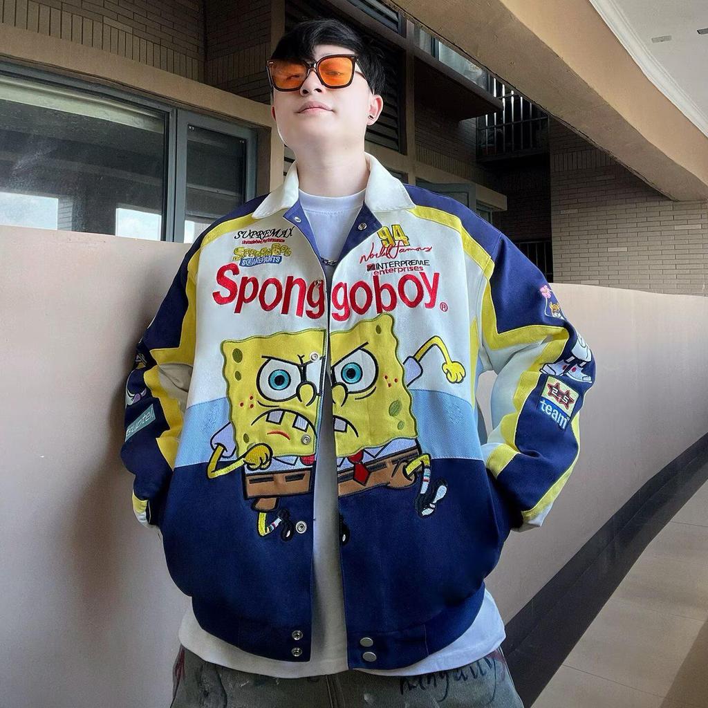 מעיל היפ הופ צבעוני בסגנון רחוב ספוג בוב לגברים - קז'ואל, גזרה רפויה