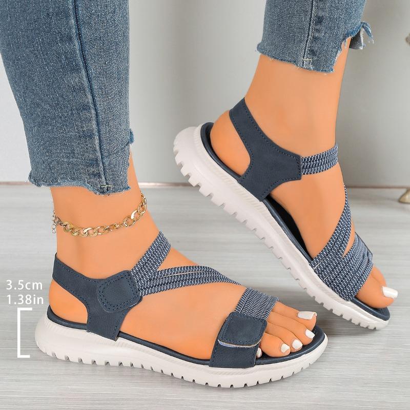 New sandals women's large size sewing line flat bottom round head Velcro women's sandals