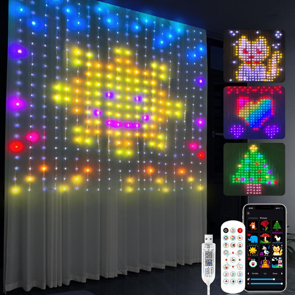 USB LED Curtain String Light Smart Bluetooth App Control RGBIC Outdoor Fairy Christmas Light Xmas Garland Decor DIY Pattern