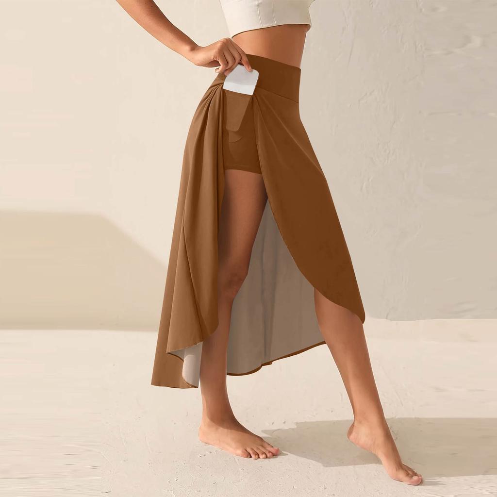 Women's Fashion Casual Solid Colour Slit Ruffle High Waist Fluttering Shorts Skirt