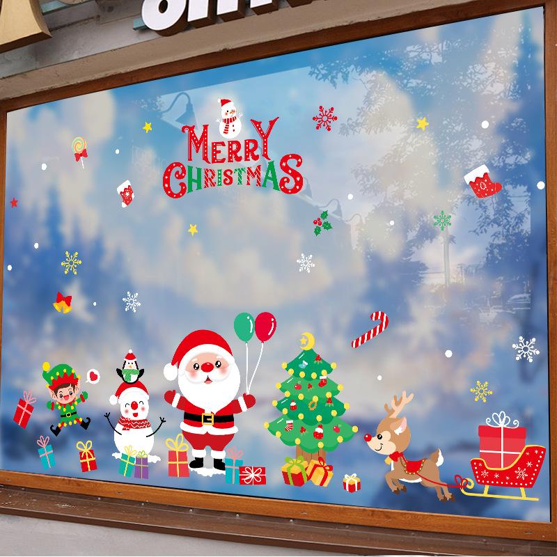 Santa Claus Tree Atmosphere, Snowman Decoration, Static Glass Stickers for Scene Arrangement In The Sales Office