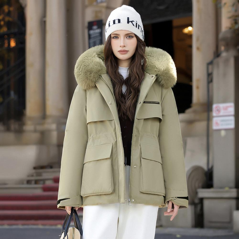 

Large fur collar down cotton clothes for women, waist and thin, thickened color matching tooling pie to overcome the coat XXL зелёный