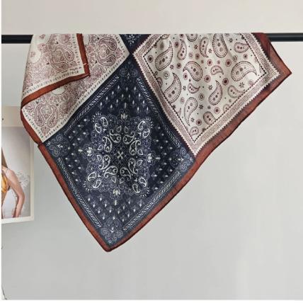 Square Paisley Pattern Silk Scarf Lightweight Soft Fabric Bandana Neck Scarf Headscarf Hair Accessory for Women and Men One Size