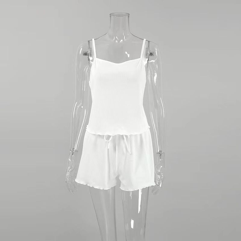 

Fashion Summer Bra Top Shorts Suit Homewear Shorts and Suspender Vest Set White M