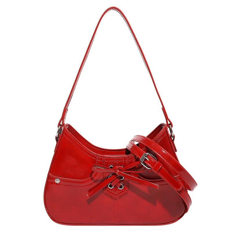 Personality Trendy Fashion Bow Underarm Bag Women's New Shoulder Texture Commuter Baguette Bag