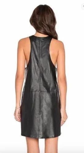 Genuine Lambskin Casual Party Soft New Trendy Women Dress Black Handmade Leather