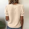 Women Casual Hollow Out Short Sleeve Blouse V Neck Lace Trim Puff Sleeve Lightweight Top for Everyday Wear