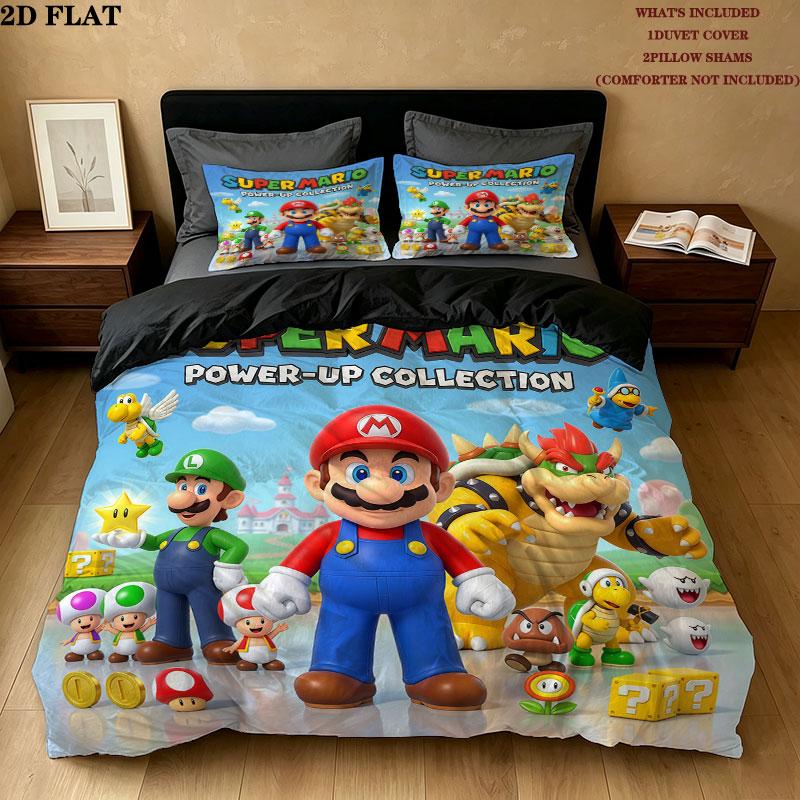 Super Mario Pattern Bedding Quilt Set Quilt Cover Pillowcase Home Birthday Gift(1 * duvet cover + 2 * pillowcase, without core)