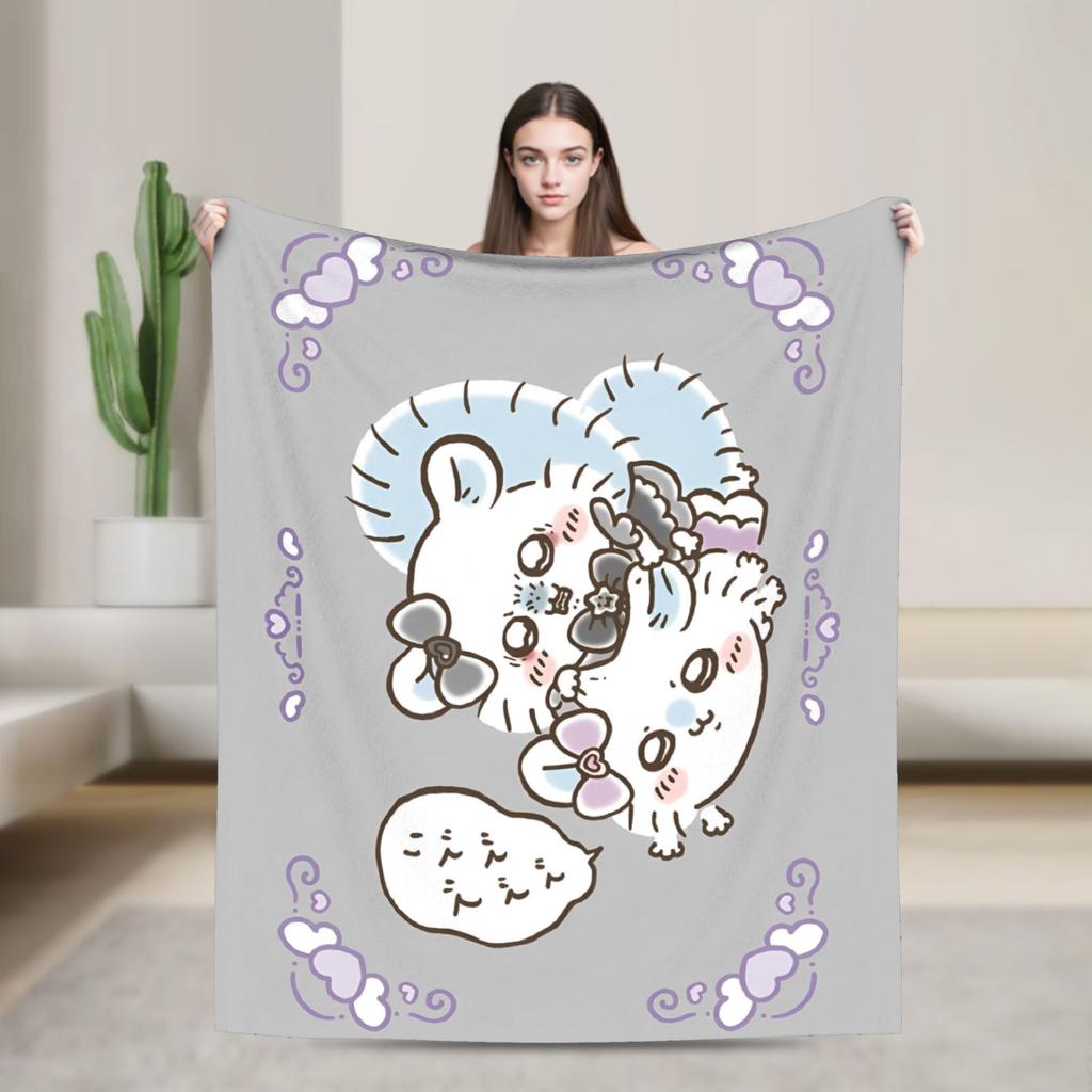 Cute Momonga C-Chiikawa Cartoon  Blankets Flannel Print  Multi-function Ultra-Soft Throw Blanket for Home Bedroom Rug Piece