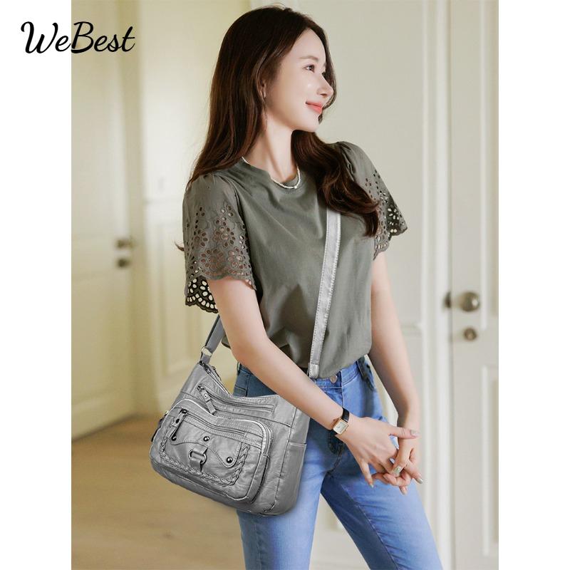 

Soft Leather Large Capacity Multi Compartment Casual Crossbody Bag фіолетовий