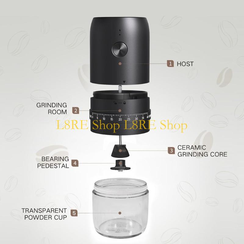 L8RE Portable Coffee Mill Coffee Grinder Rechargeable Grinding Machine Plastic Texture Suitable for Convenient Outdoor Use