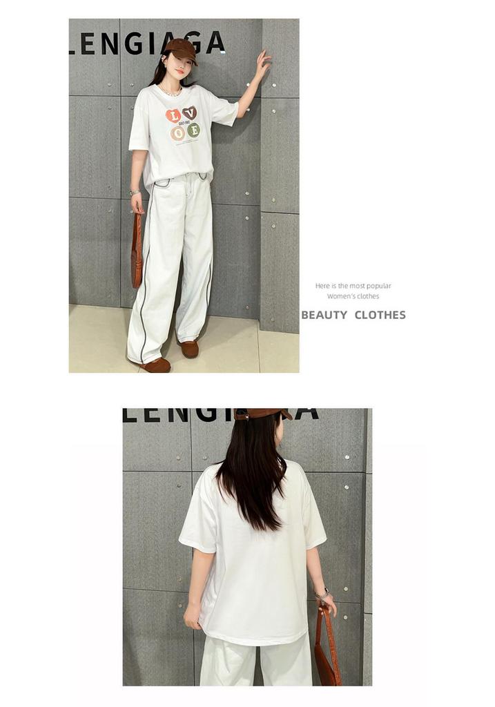 Summer 2025 Plus Size Love Letter Women's Loose T-shirt - Korean Style, Slimming, Short Sleeve