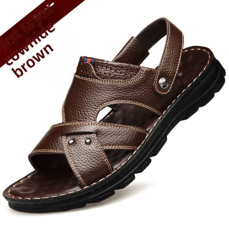

Мужские повседневные кожаные пляжные сандалии: Новые удобные уличные туфли двойного назначения из натуральной кожи 43
