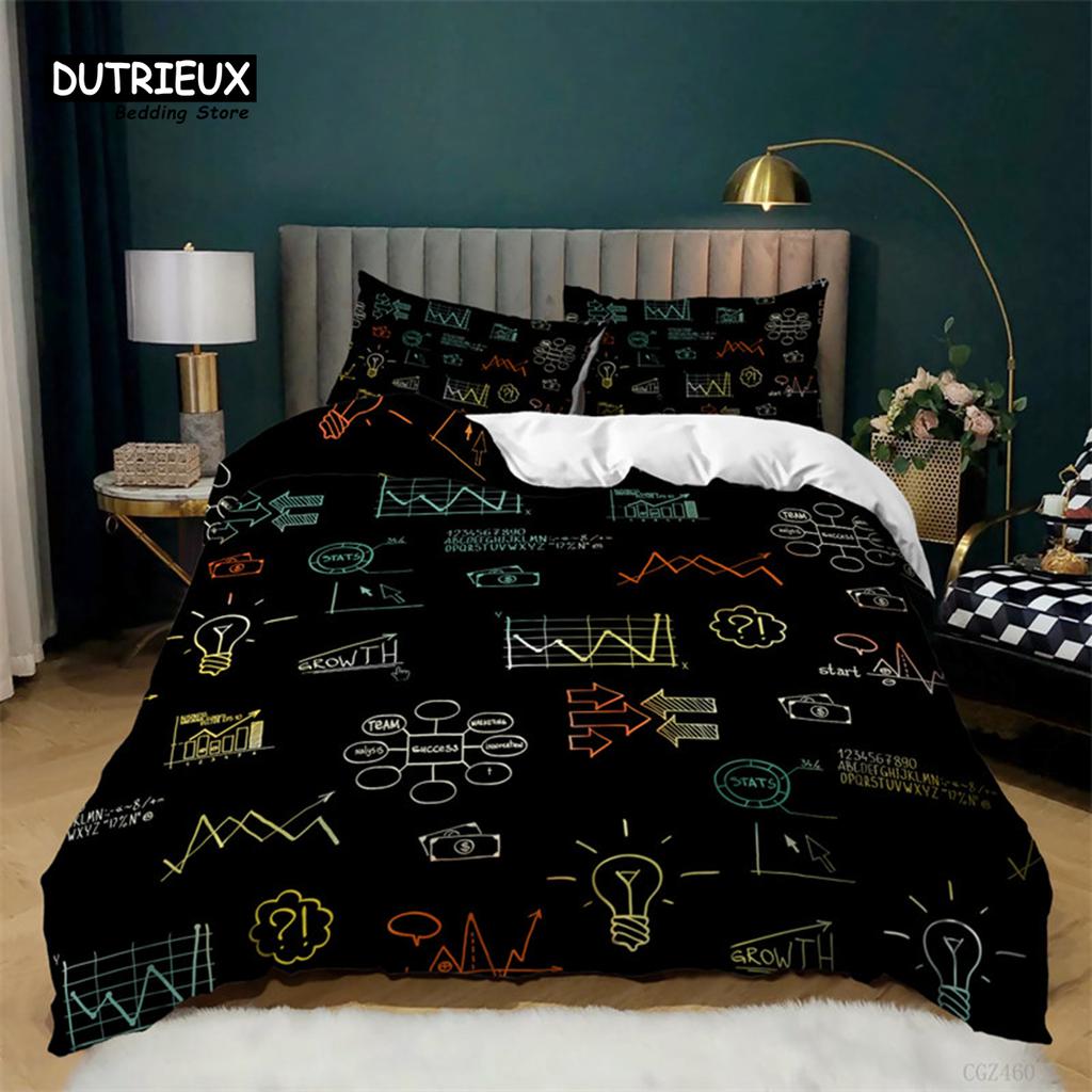 Math Equation Duvet Cover Set King Size Mathematics Formula Pattern Bedding Set For Boys Girls Polyester Educational Quilt Cover