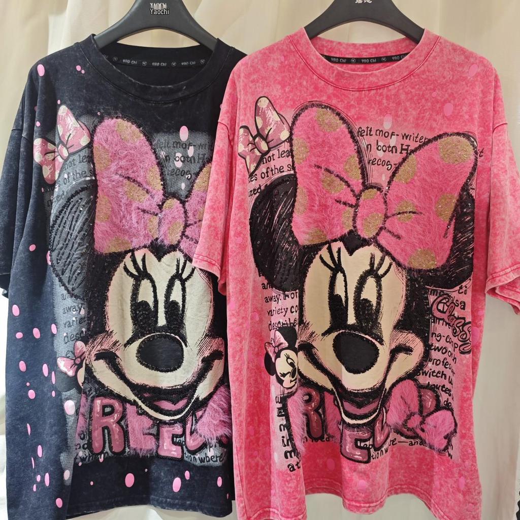 2026 Spring/Summer Plus Size Cartoon Embroidery Loose Tee for Women