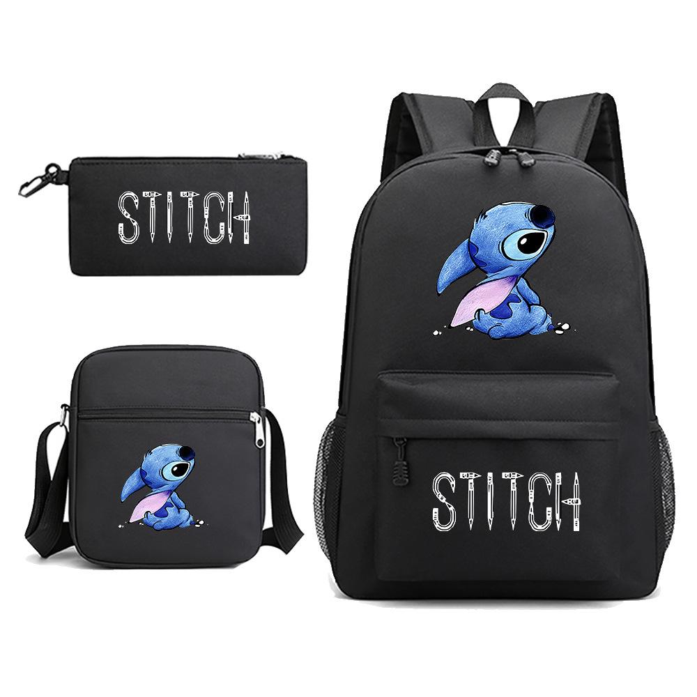 Large Capacity Schoolbag with Shoulder Strap; Student Three-piece Pencil Case Set