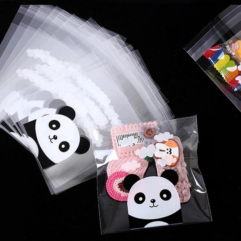 100PCS Panda Cartoon Snowflake Crisp Fruit Nougat Cookies Transparent Gift Wrap