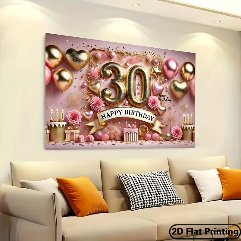 2D Flat Print 30th Birthday Photography Backdrop, Rose Gold Party Background