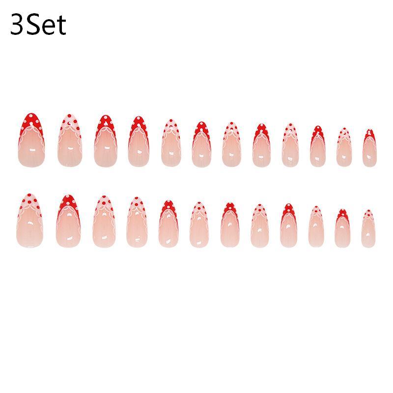 Rote Polka Dot French Press-On-Nägel Kurze Mandel-Fingernägel Wiederverwendbare Nagelspitzen-Pflaster für Damen DIY-Maniküre-Zubehör
