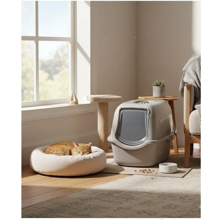 Bac a litière pour chat 39 x 56 x 39,5 cm Lexie gris clair