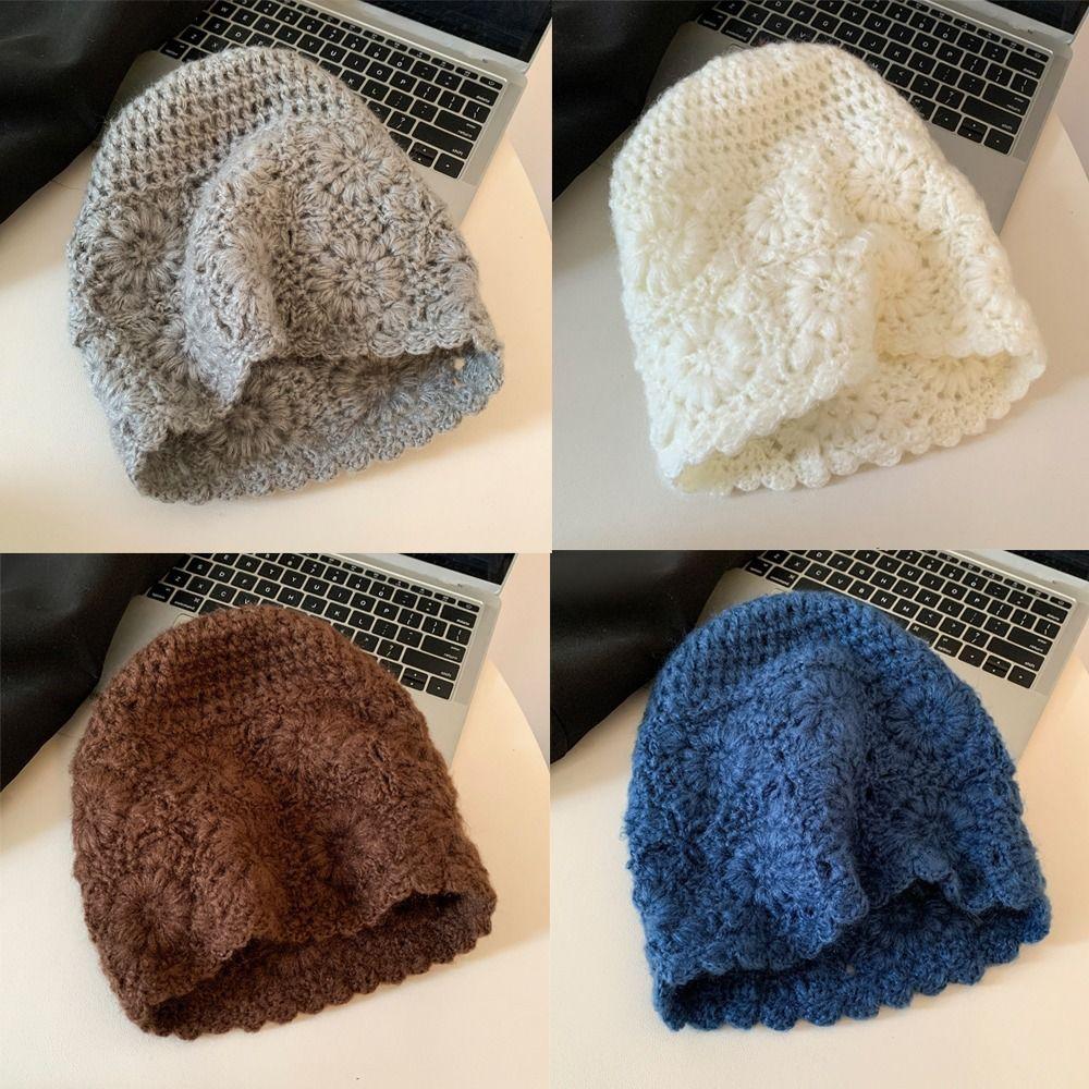 Hollow Mesh Knitted Hat Handmade Crochet Skullies Cap Retro Bucket Hat For Women