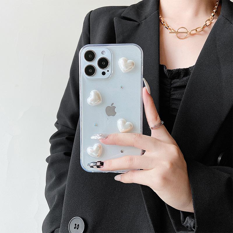 

For Apple 17Promax Love Phone Case Wind Clear Glitter 16 Rhinestone 15Plus Pearl 13 iPhone 7/8/SE 2020