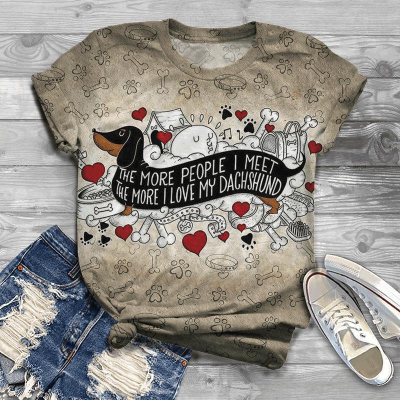 Summer New Animal Dog 3D Printed Loose White Top Women's T-shirt