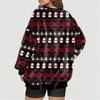 Women's Fashionable V-neck Christmas Printed Long Sleeved Casual Pullover Plush Warm Pocket Sweatshirt Top